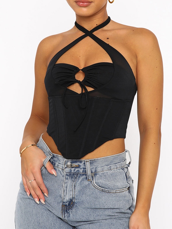 Halter Cutout Tie Back Irregular Hem Corset Top-1